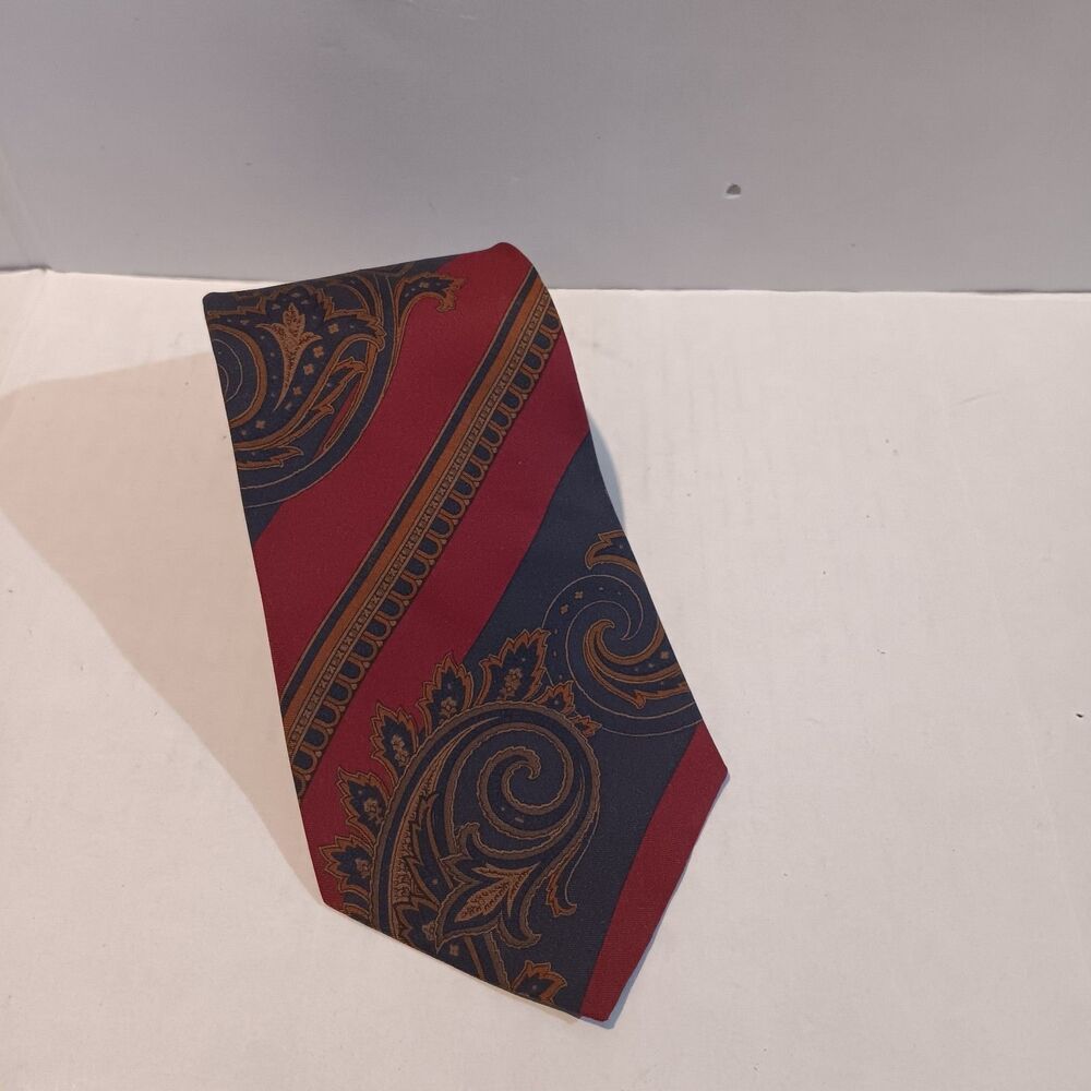 Vintage Tommy Hilfiger Silk Striped Paisley Tie-Y2K-Contrast Patterns-Gold Crest